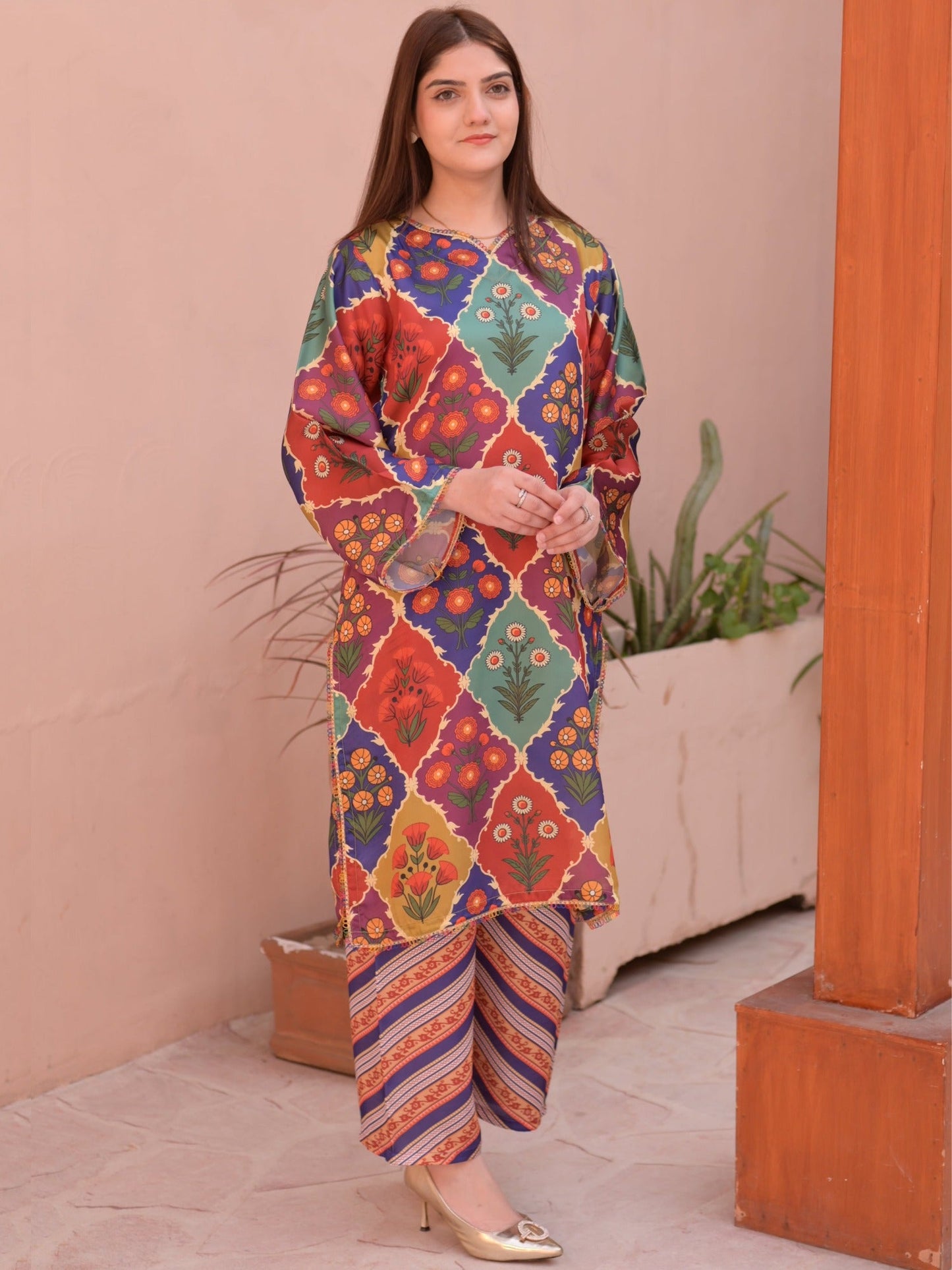 Multi MH Cloth House Silk Printed Stitched 2-Piece Suit-Satrangi