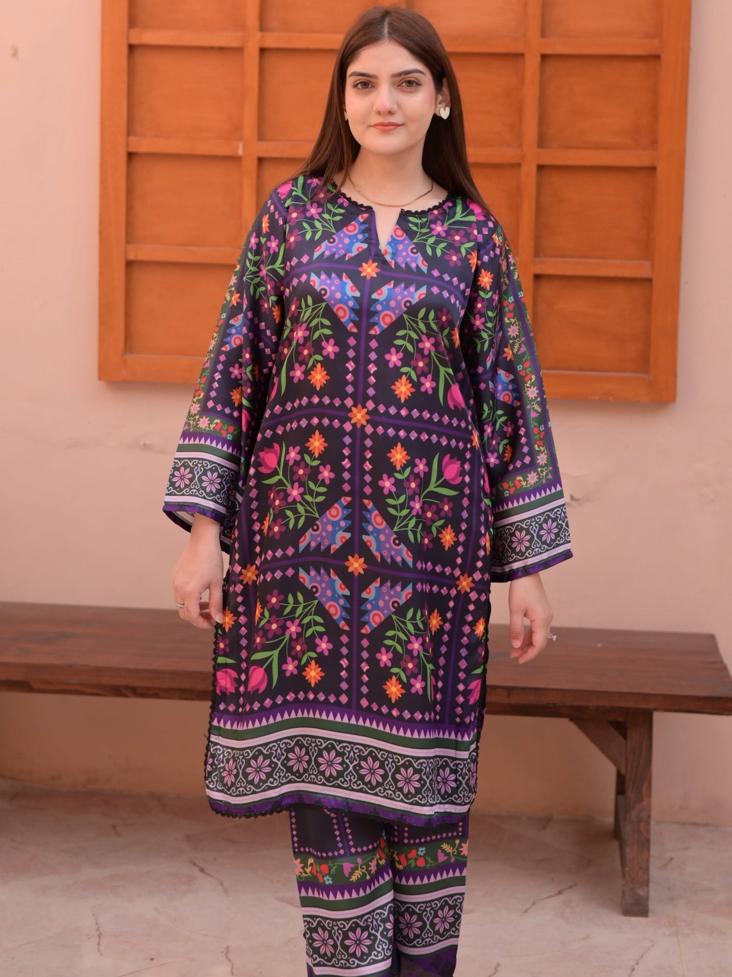 Purple MH Cloth House Silk Printed Stitched 2-Piece Suit-Lataafat