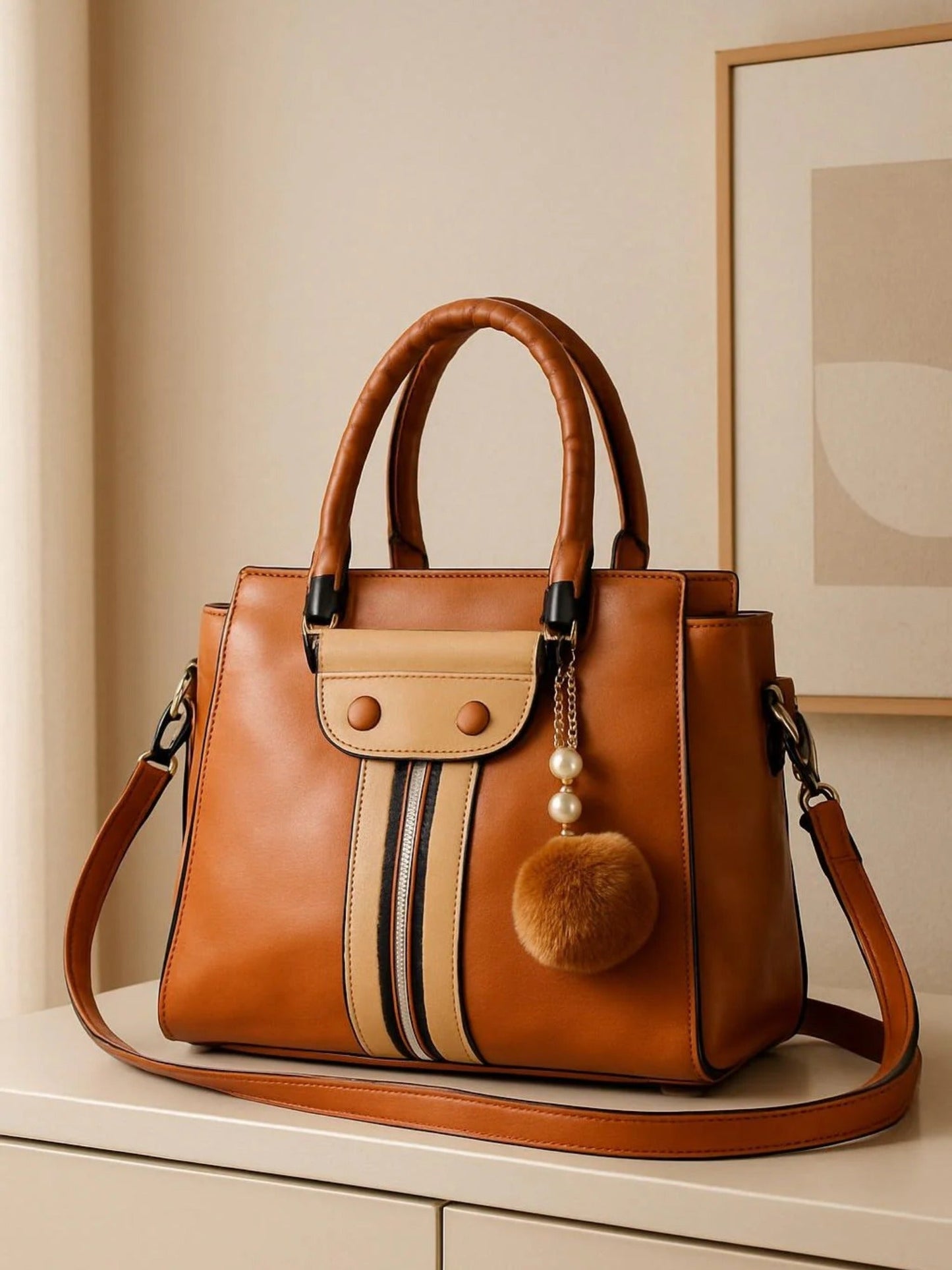Brown Zebaish Collection Hand Bag-ZB-025