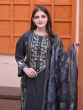 Black MH Cloth House Cotton Lawn Embroidered Stitched 3-Piece Suit-Khurd Ara