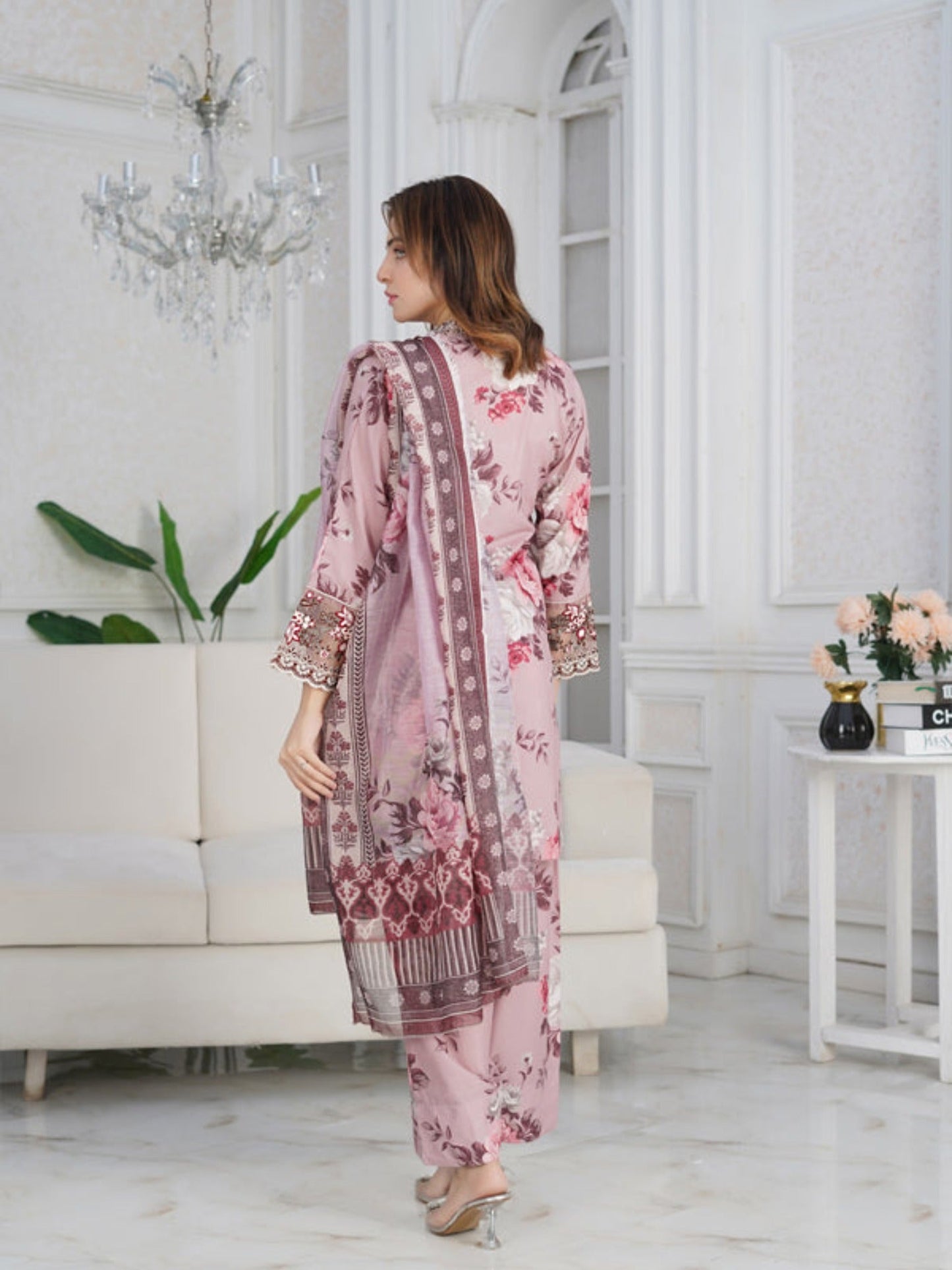 Peach MH Cloth House Cotton Lawn Embroidered Stitched 3-Piece Suit-Wisaal