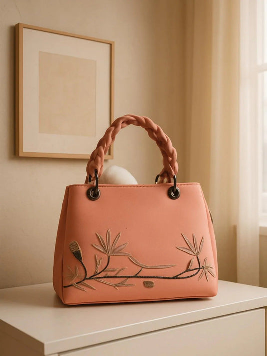 Peach Zebaish Collection Hand Bag-ZB-013