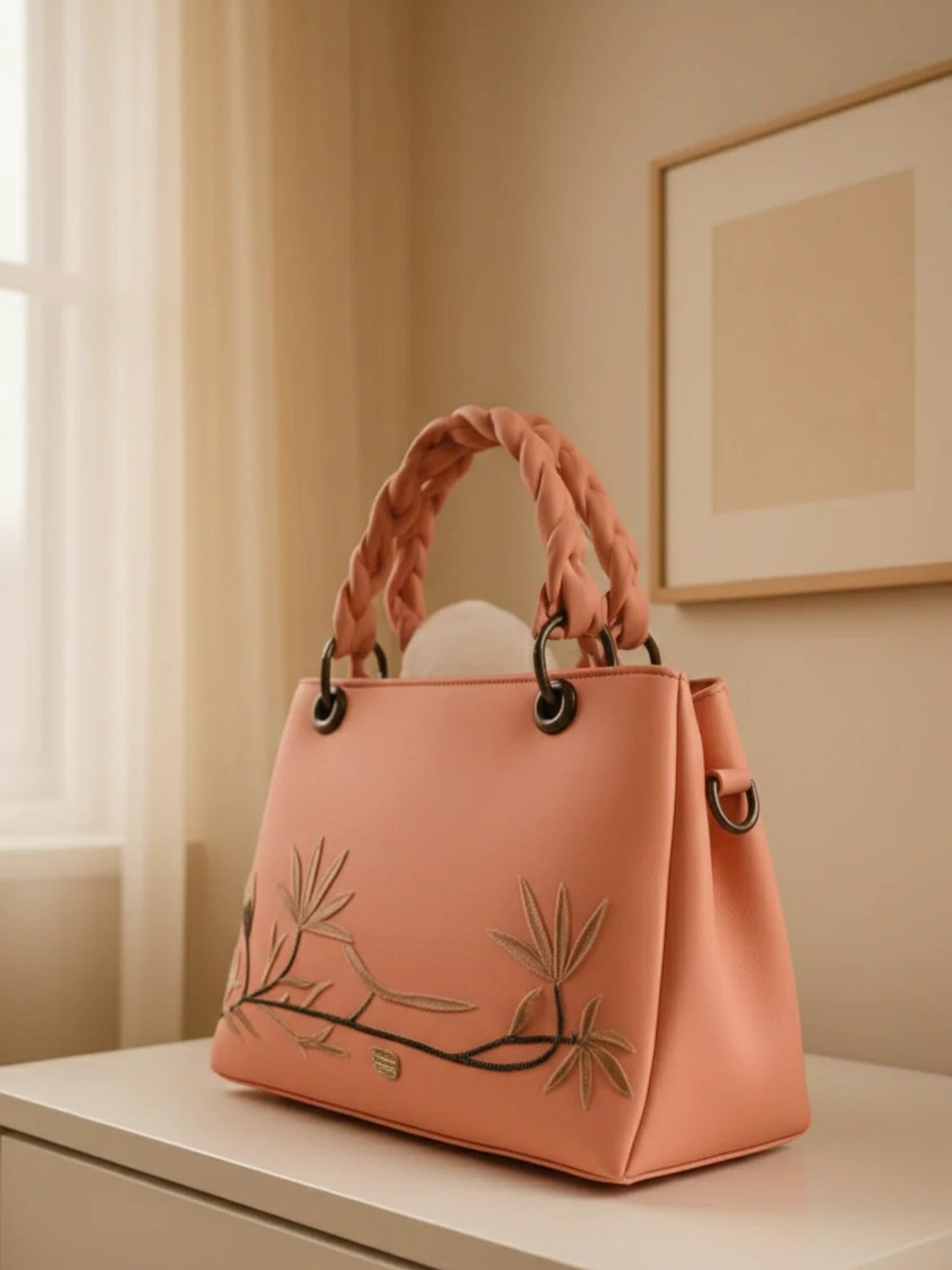 Peach Zebaish Collection Hand Bag-ZB-013