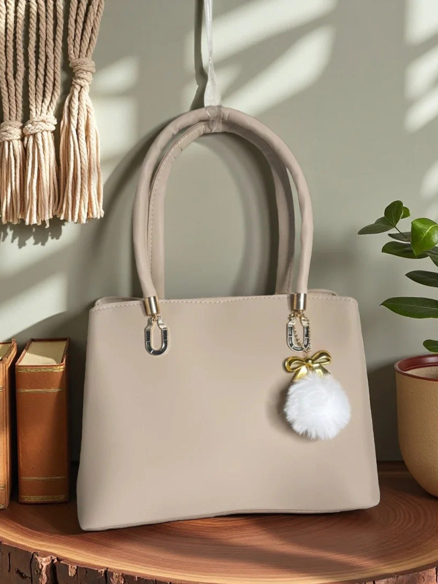 Cream Zebaish Collection Hand Bag-ZB-008