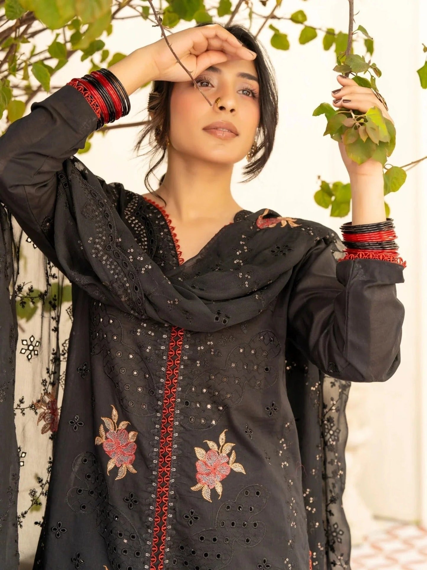 Black-Noori Lawn Embroidered Stitched 3-Piece Suit-BLS26103