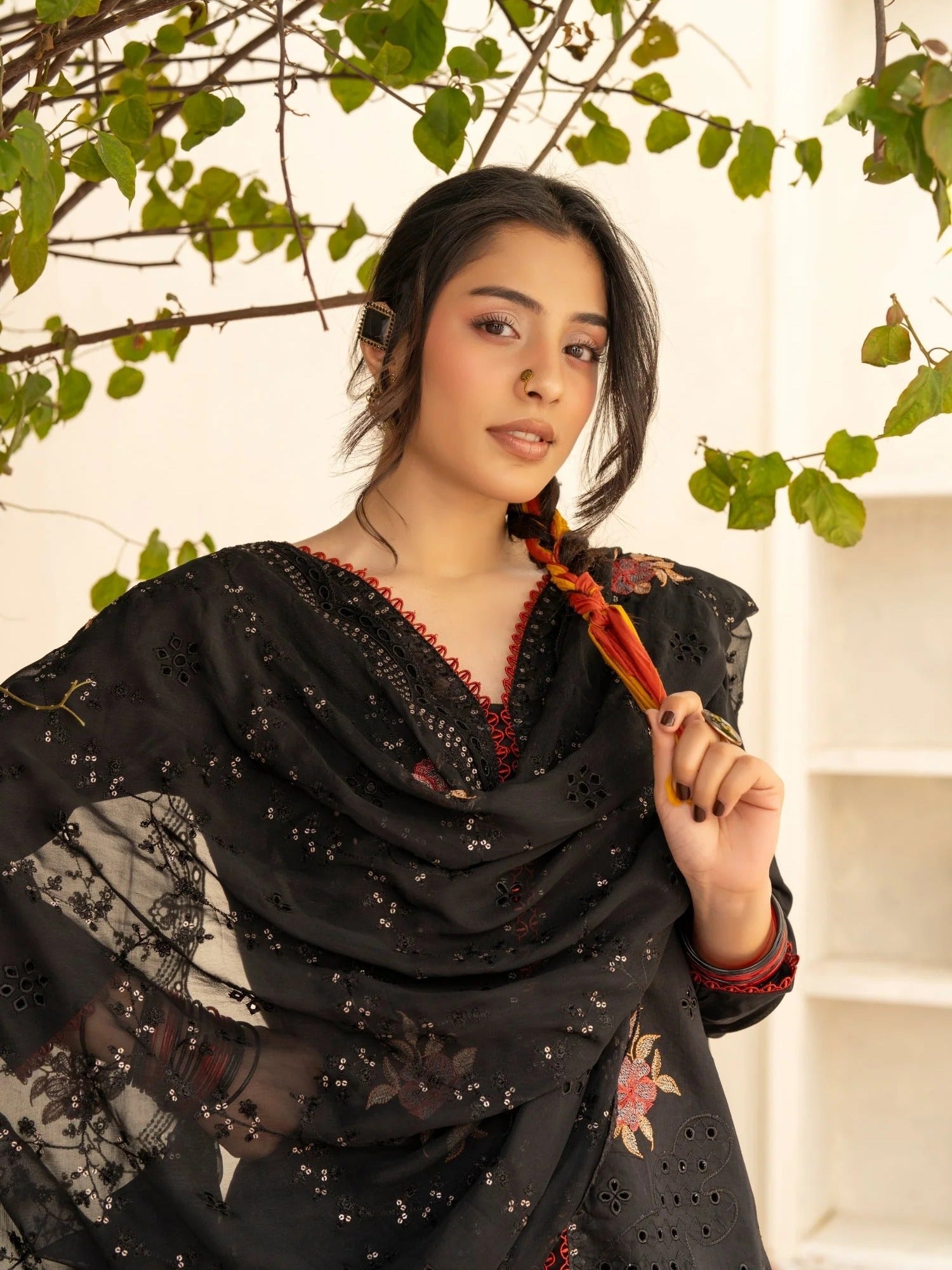 Black-Noori Lawn Embroidered Stitched 3-Piece Suit-BLS26103