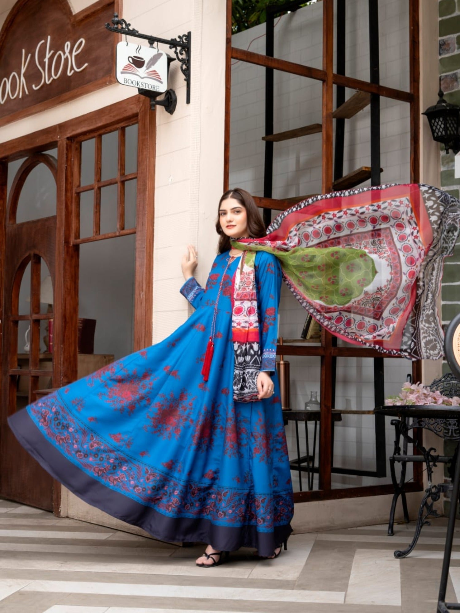 Blue MH Cloth House Blended Lawn Printed Stitched 2-Piece Suit-Falak Ara
