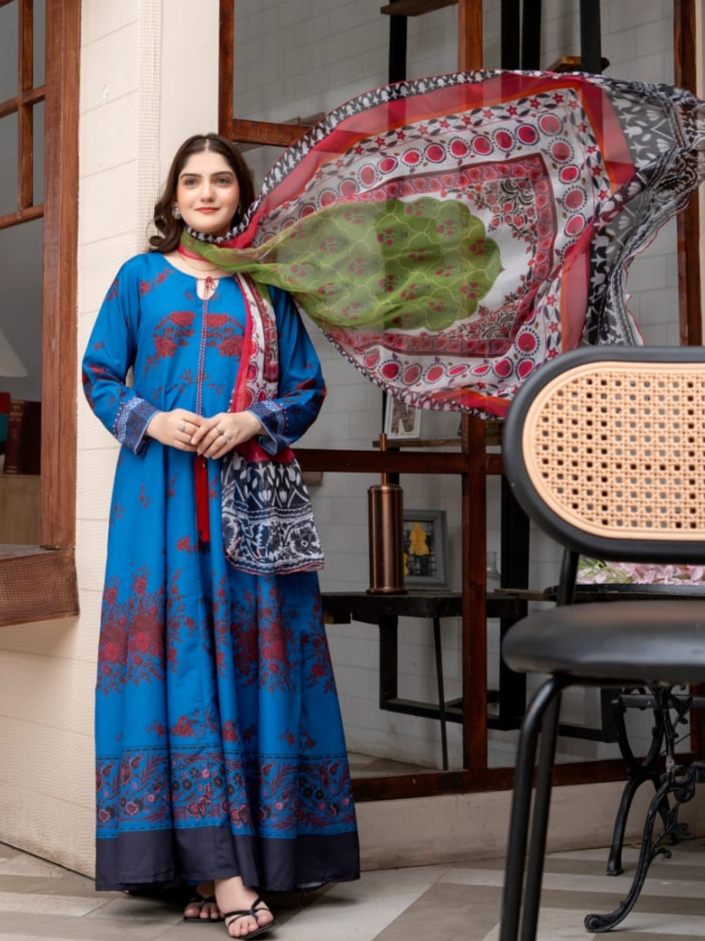 Blue MH Cloth House Blended Lawn Printed Stitched 2-Piece Suit-Falak Ara