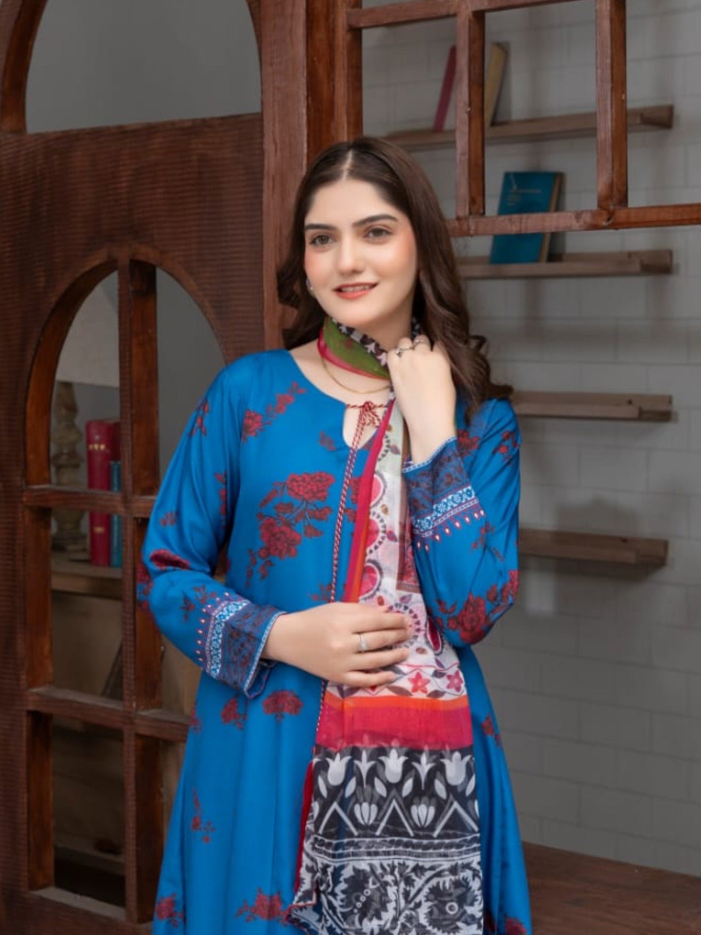 Blue MH Cloth House Blended Lawn Printed Stitched 2-Piece Suit-Falak Ara