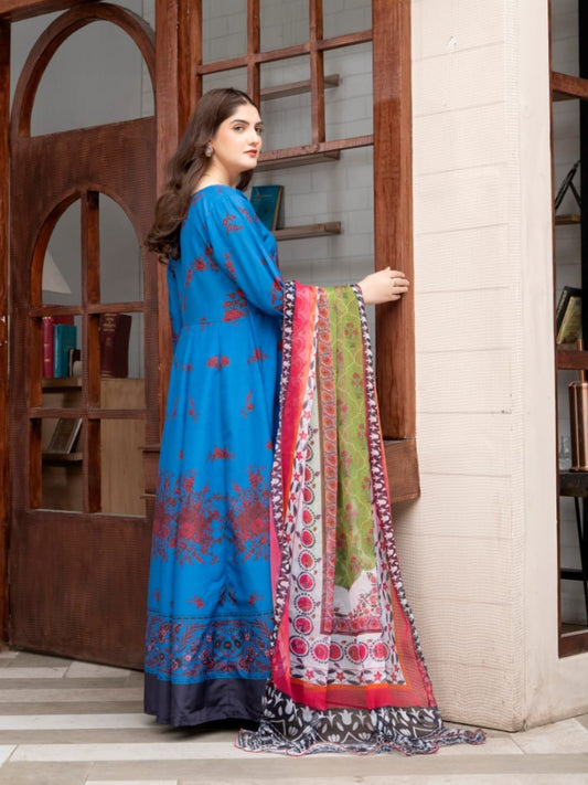 Blue MH Cloth House Blended Lawn Printed Stitched 2-Piece Suit-Falak Ara