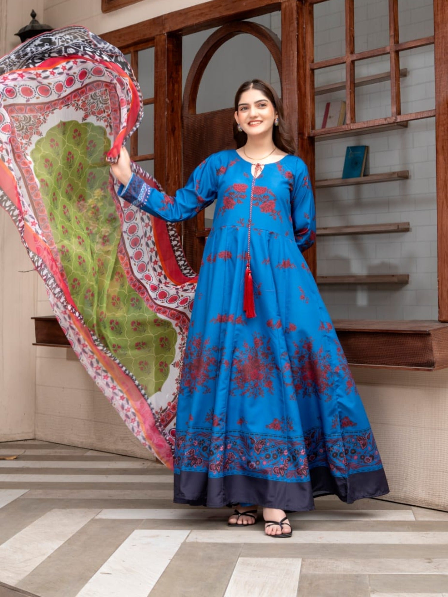 Blue MH Cloth House Blended Lawn Printed Stitched 2-Piece Suit-Falak Ara