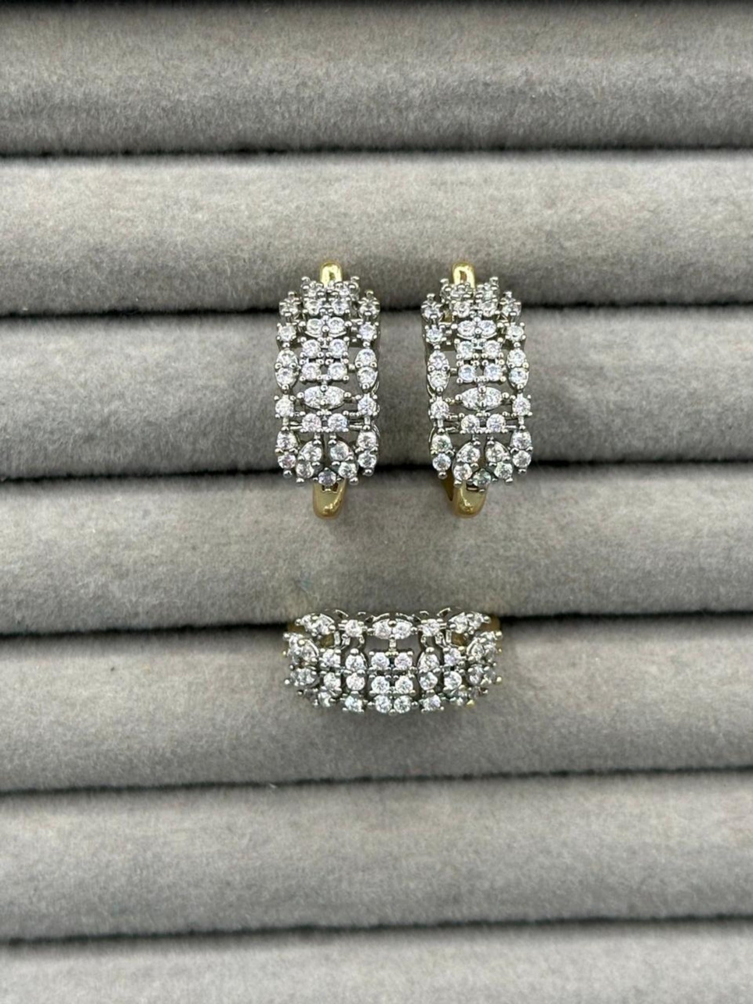 Golden H&A Jewellery 18K Dual Tone Gold Polished Earrings and Ring Set