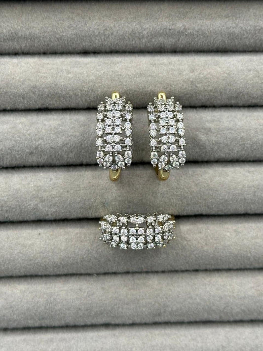 Golden H&A Jewellery 18K Dual Tone Gold Polished Earrings and Ring Set