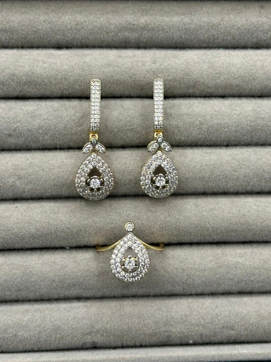 Golden H&A Jewellery 18K Dual Tone Gold Polished Earrings and Ring Set