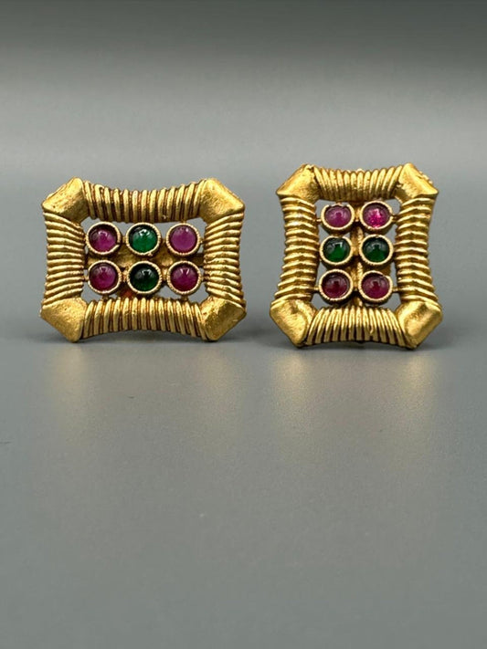 Golden H&A Jewellery Indian Rajwari Gold Polished Stud Earrings
