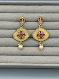 Golden H&A Jewellery Indian Rajwari Gold Polished Earrings with Semi-Precious Stones