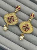Golden H&A Jewellery Indian Rajwari Gold Polished Earrings with Semi-Precious Stones