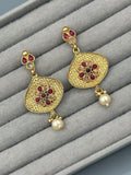 Golden H&A Jewellery Indian Rajwari Gold Polished Earrings with Semi-Precious Stones