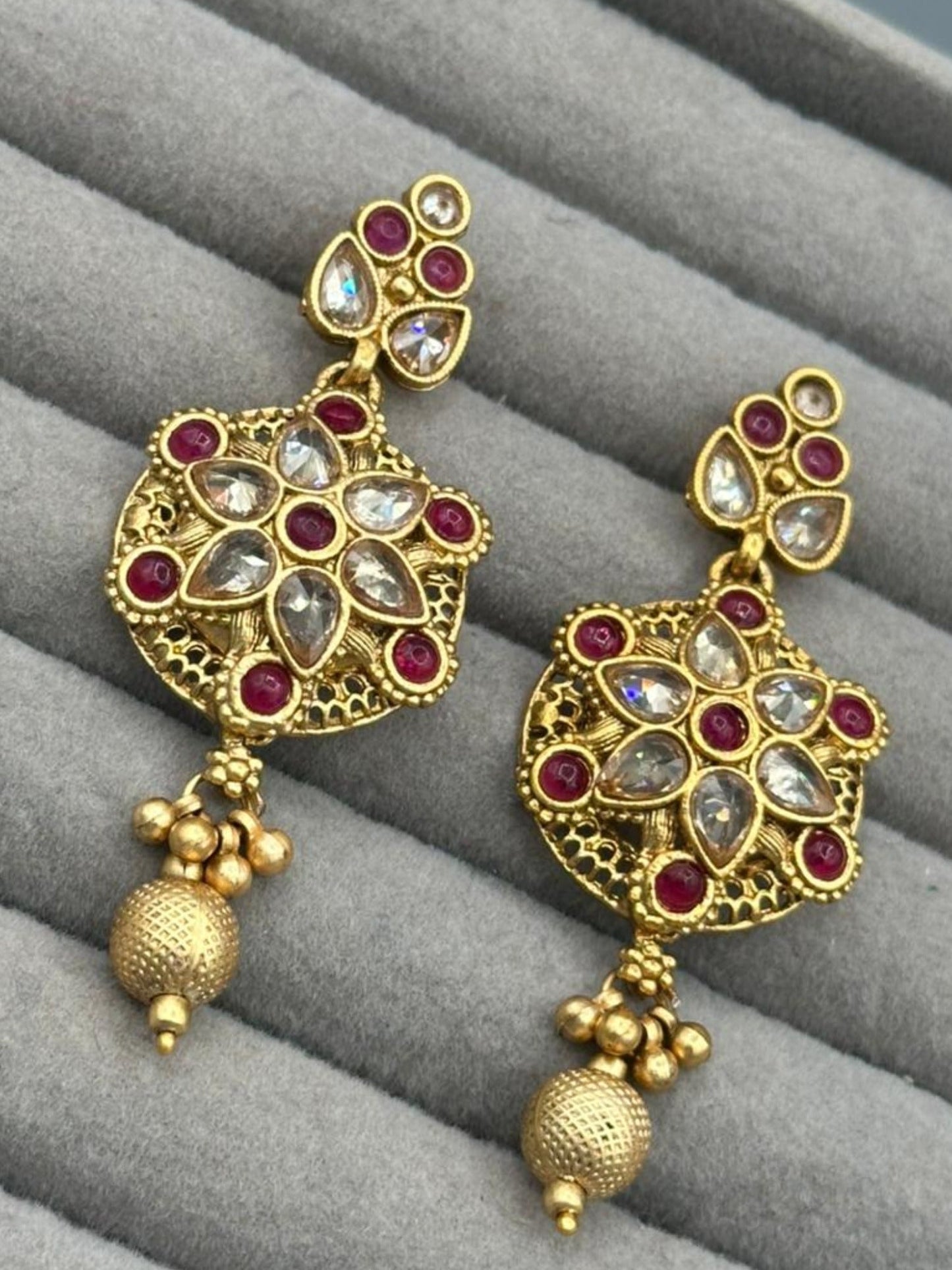 Golden H&A Jewellery Indian Rajwari Gold Polished Earrings with Semi-Precious Stones