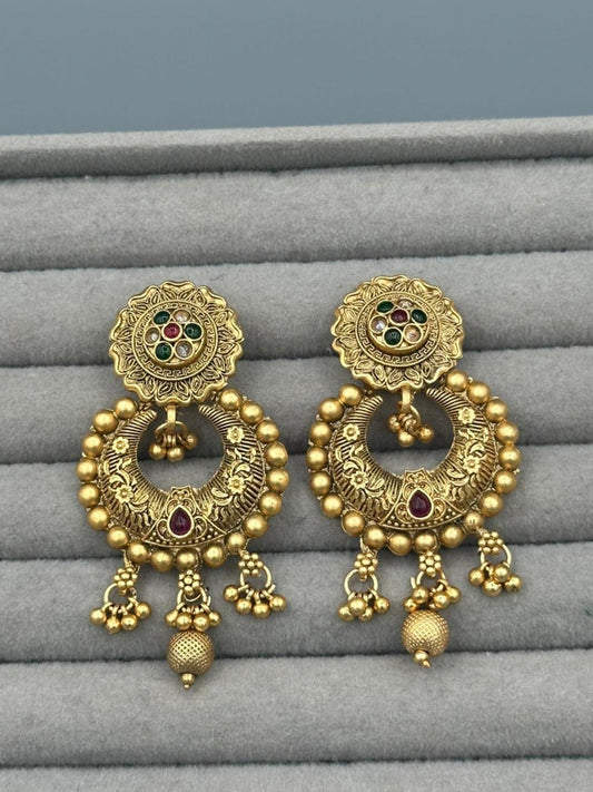 Golden H&A Jewellery Indian Rajwari Gold Polished Earrings with Semi-Precious Stones