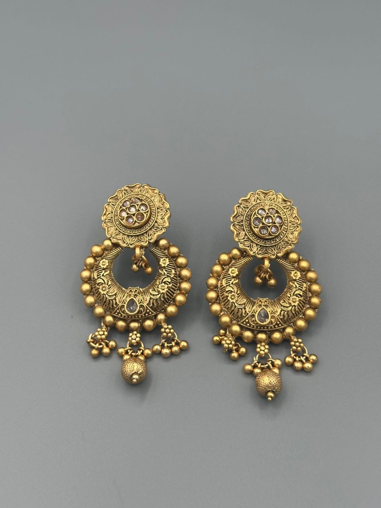 Golden H&A Jewellery Indian Rajwari Gold Polished Earrings with Semi-Precious Stones