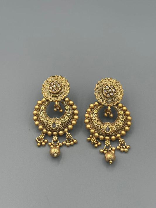 Golden H&A Jewellery Indian Rajwari Gold Polished Earrings with Semi-Precious Stones