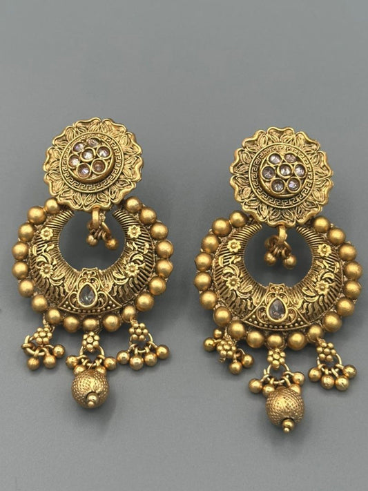 Golden H&A Jewellery Indian Rajwari Gold Polished Earrings with Semi-Precious Stones