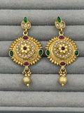 Golden H&A Jewellery Indian Rajwari Gold Polished Earrings with Semi-Precious Stones
