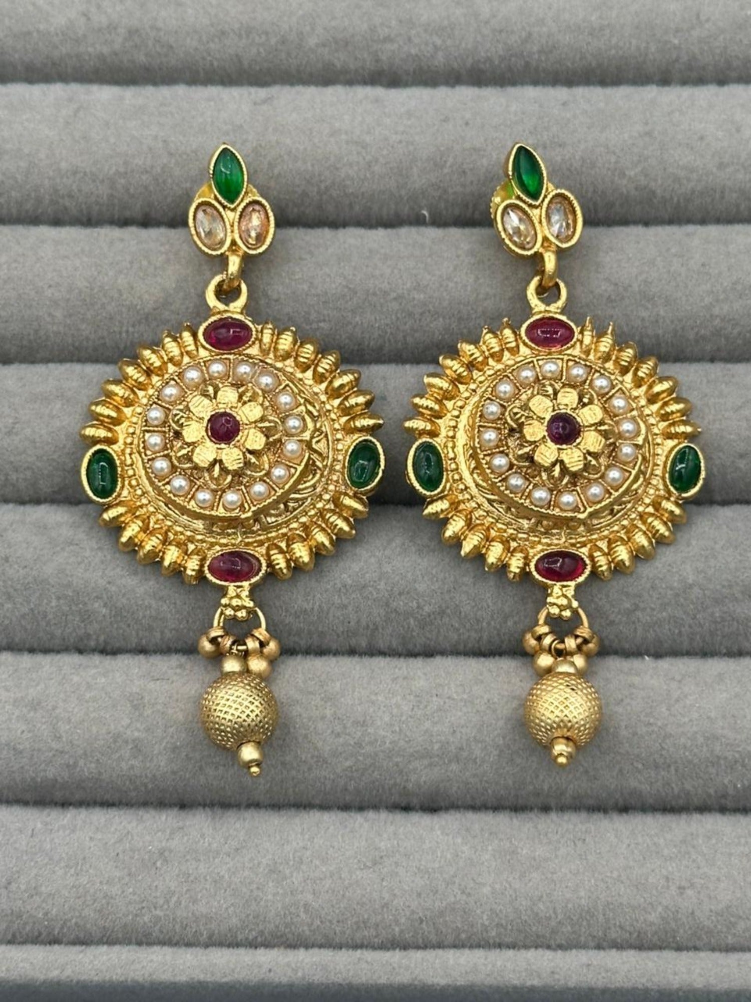 Golden H&A Jewellery Indian Rajwari Gold Polished Earrings with Semi-Precious Stones