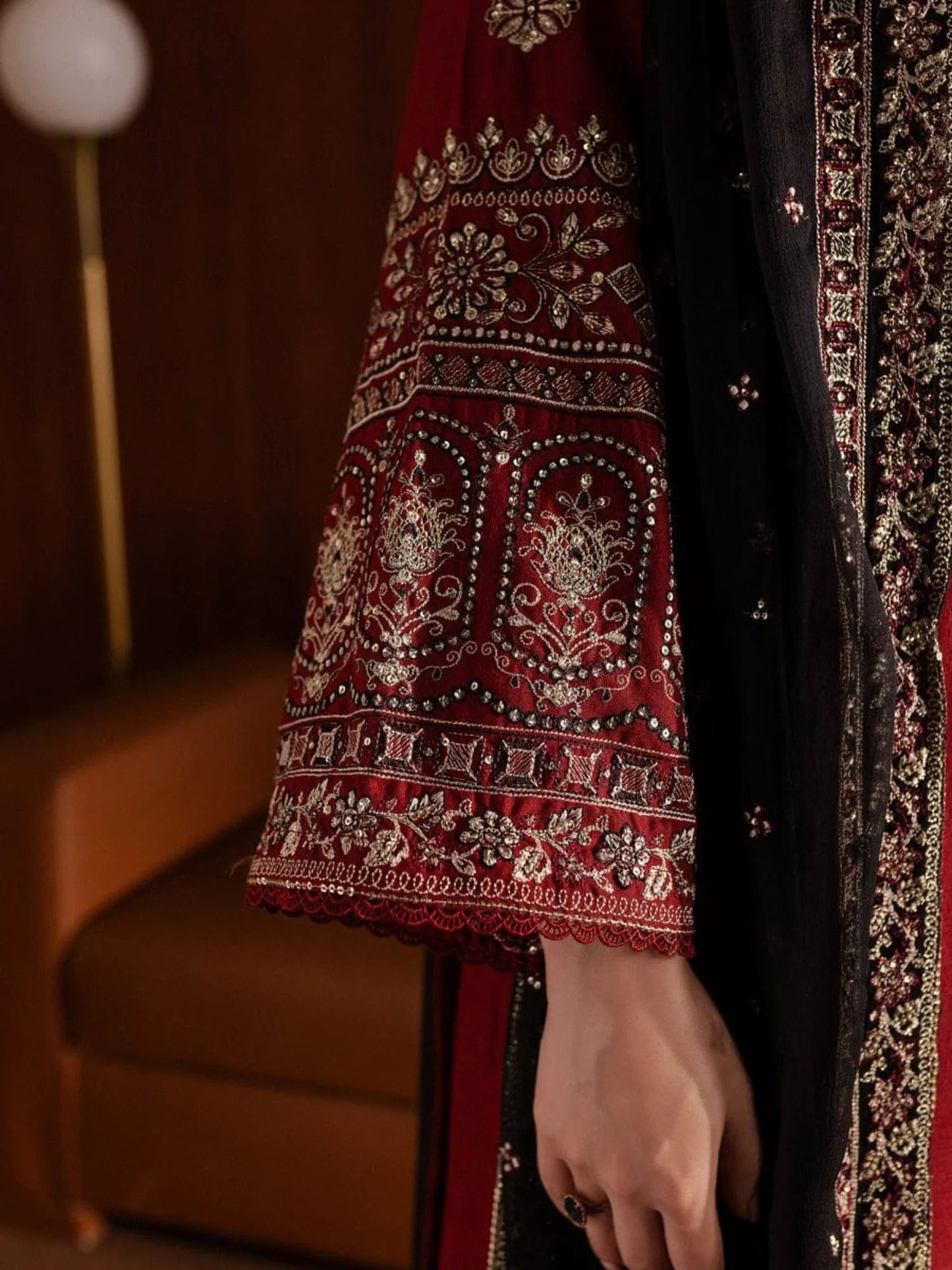 Maroon Black Silai Libas Linen Embroidered Stitched 3-Piece Suit-Ayat