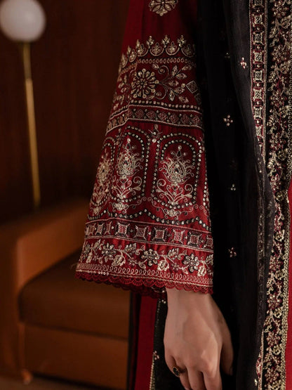 Maroon Black Silai Libas Linen Embroidered Stitched 3-Piece Suit-Ayat