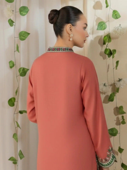 Salmon Pink Silai Libas Linen Embroidered Stitched 2-Piece Suit-Gulbahar