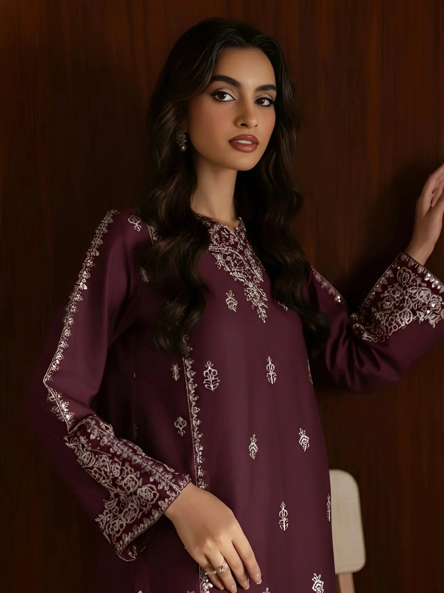Purple Silai Libas Linen Embroidered Stitched 2-Piece Suit-Deep Sapphire