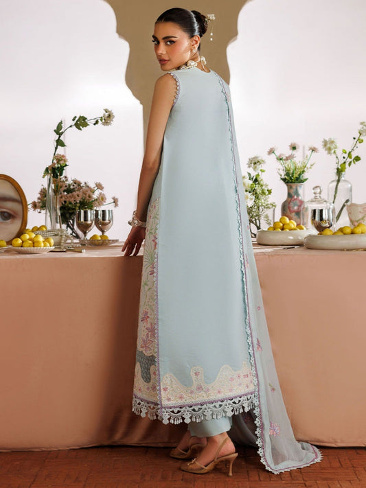 Blue-Mahnur Morbagh Luxury Lawn'26 Embroidered Unstitched 3-Piece Suit-M-01
