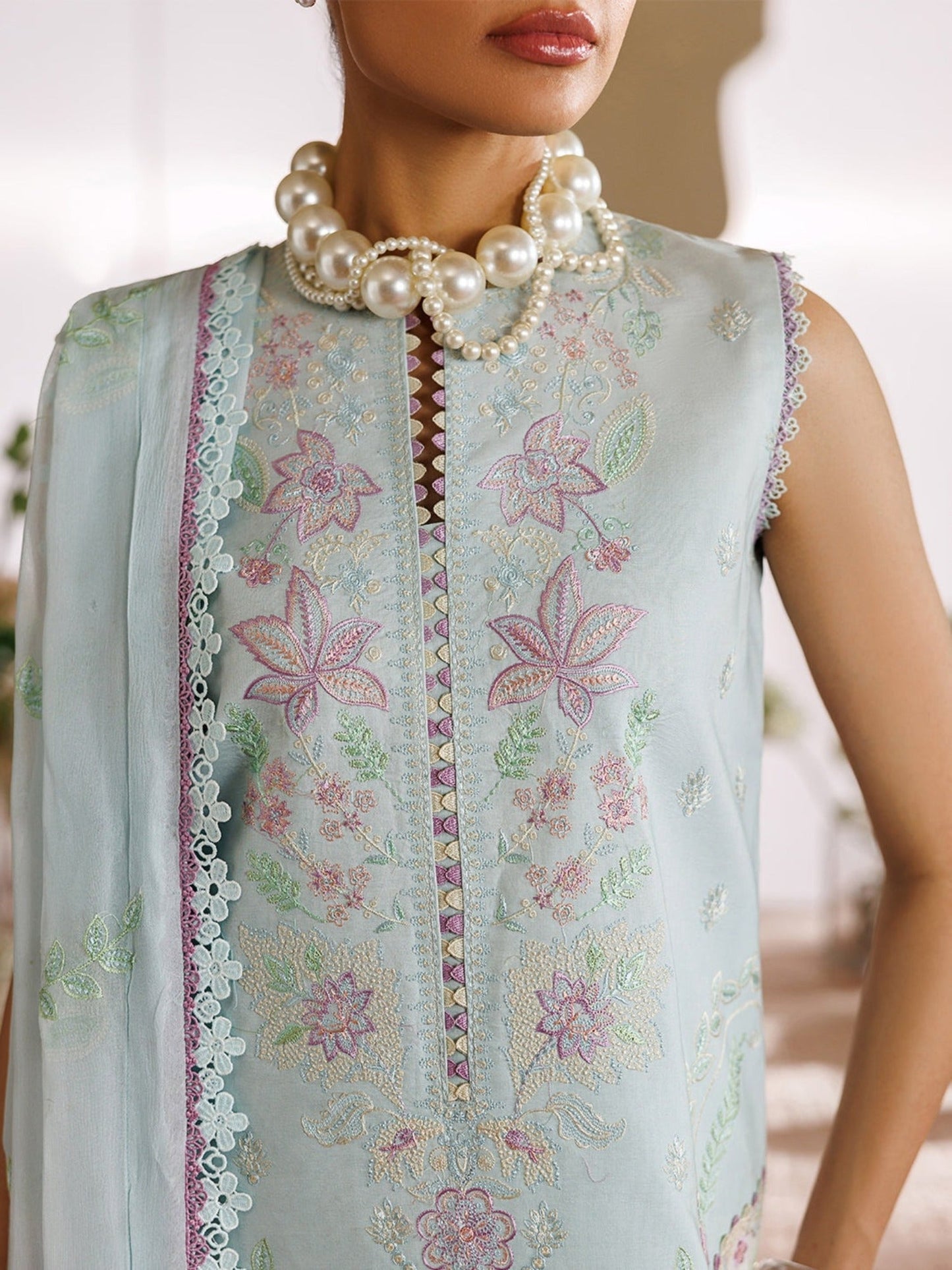 Blue-Mahnur Morbagh Luxury Lawn'26 Embroidered Unstitched 3-Piece Suit-M-01