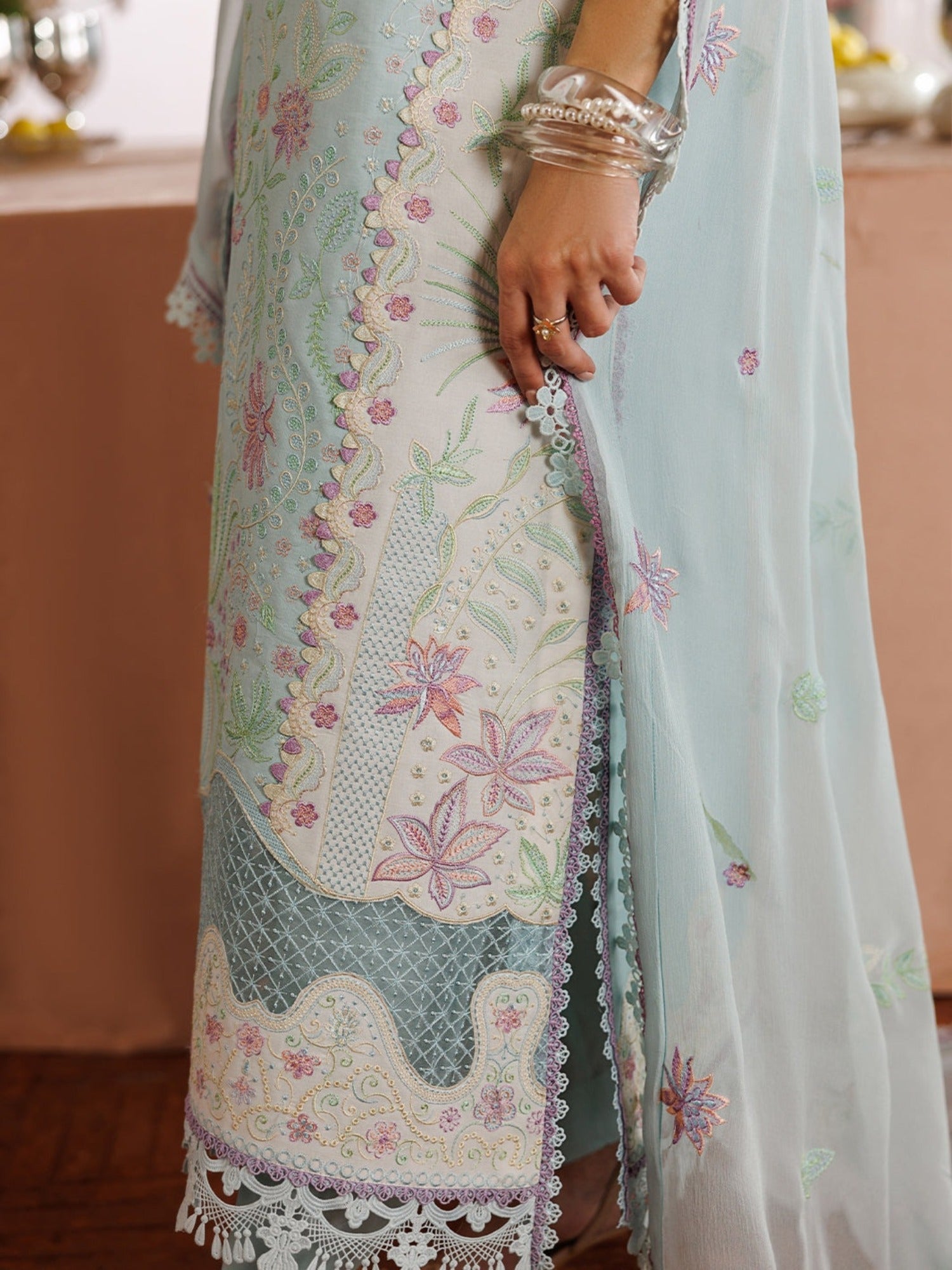 Blue-Mahnur Morbagh Luxury Lawn'26 Embroidered Stitched 3-Piece Suit-M-01