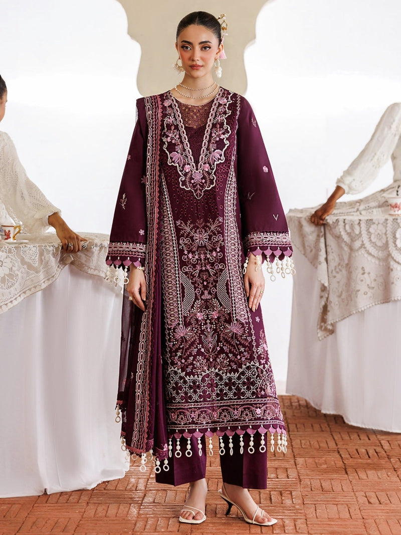 Mulberry Mahnur Morbagh Luxury Lawn'26 Embroidered Stitched 3 Piece Suit M 02