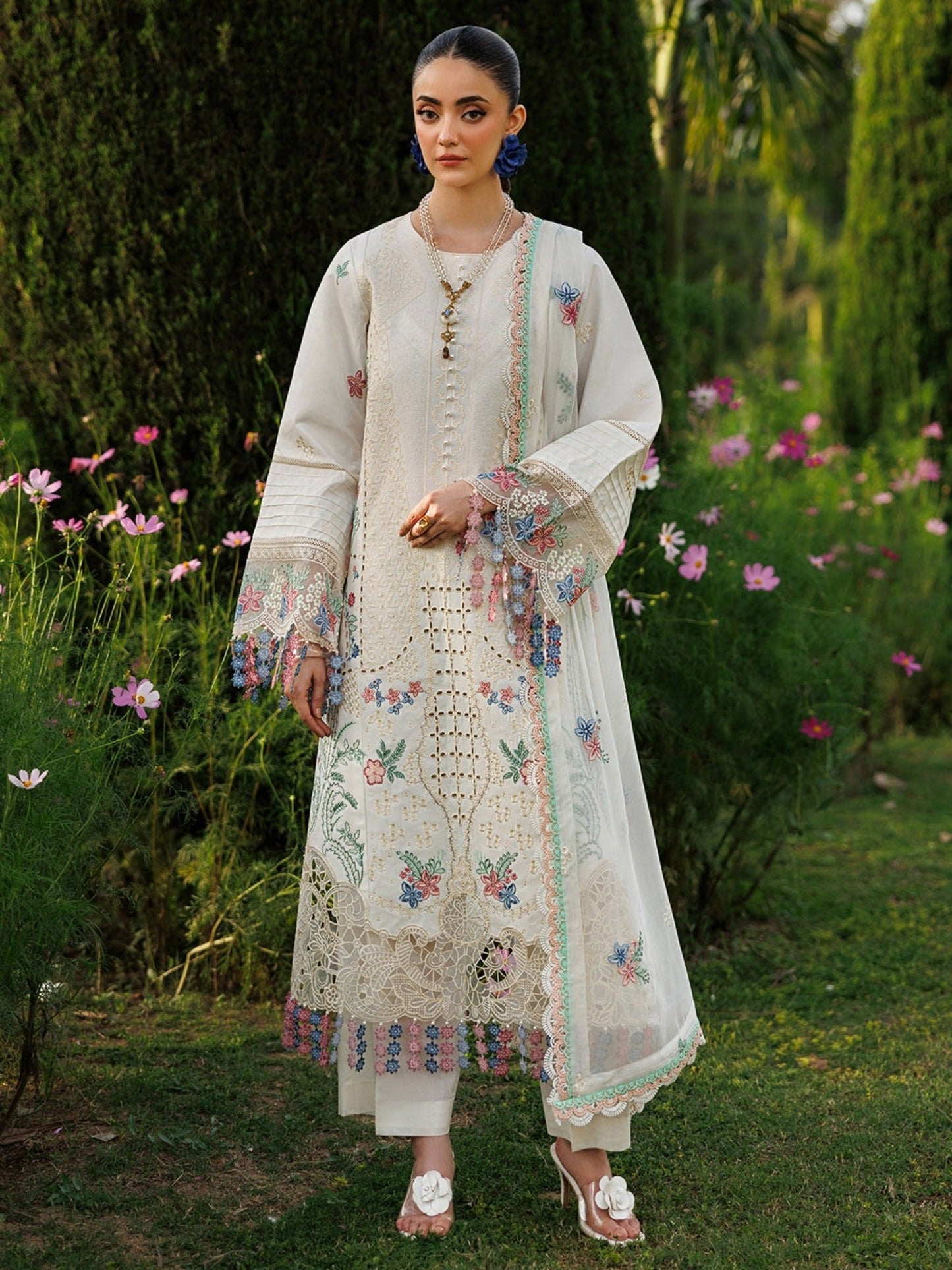 White-Mahnur Morbagh Luxury Lawn'26 Embroidered Unstitched 3-Piece Suit-M-03