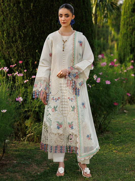 White-Mahnur Morbagh Luxury Lawn'26 Embroidered Unstitched 3-Piece Suit-M-03