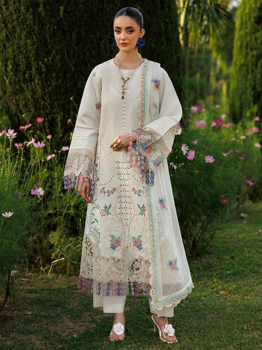 White-Mahnur Morbagh Luxury Lawn'26 Embroidered Stitched 3-Piece Suit-M-03