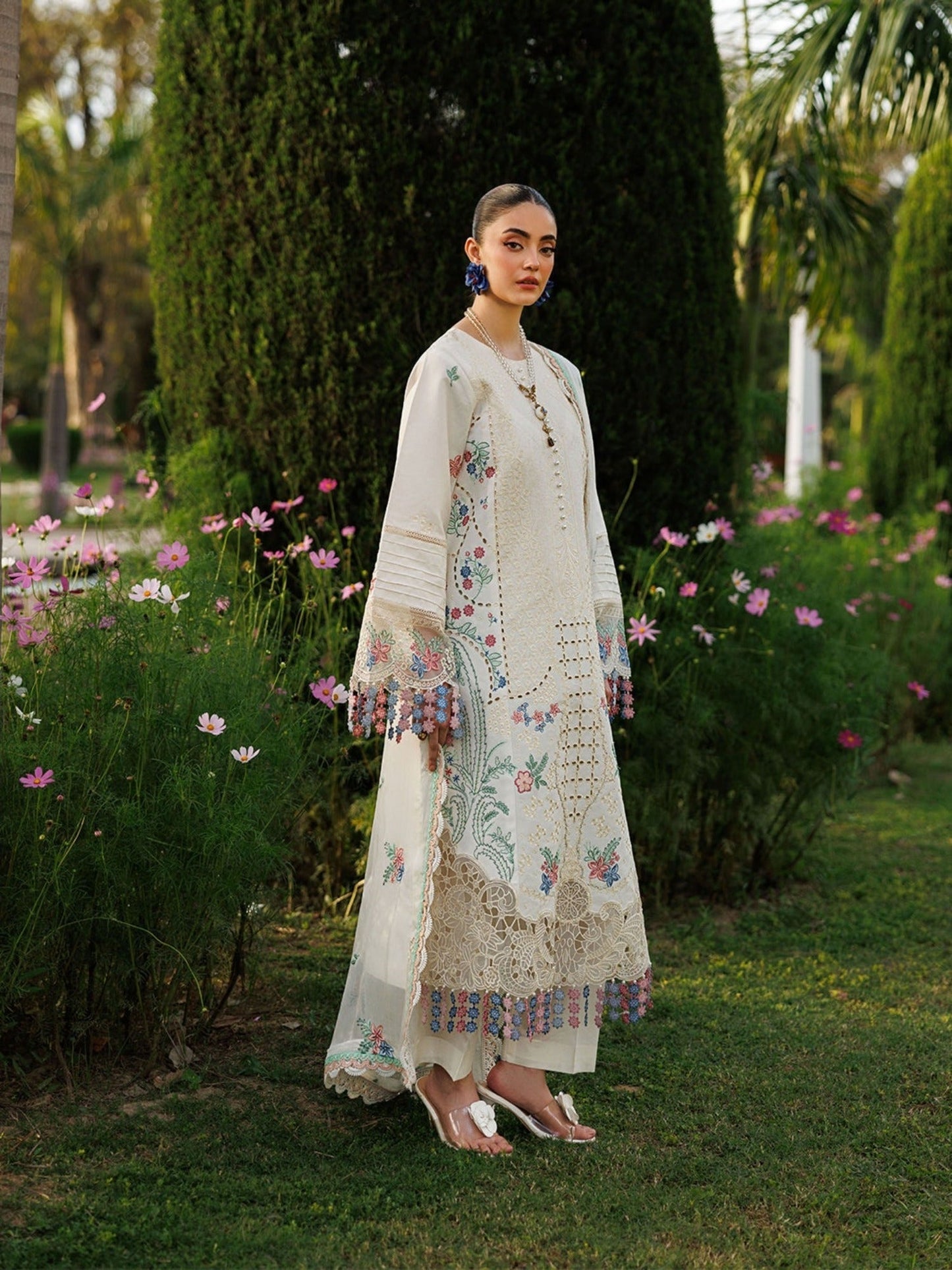White-Mahnur Morbagh Luxury Lawn'26 Embroidered Stitched 3-Piece Suit-M-03