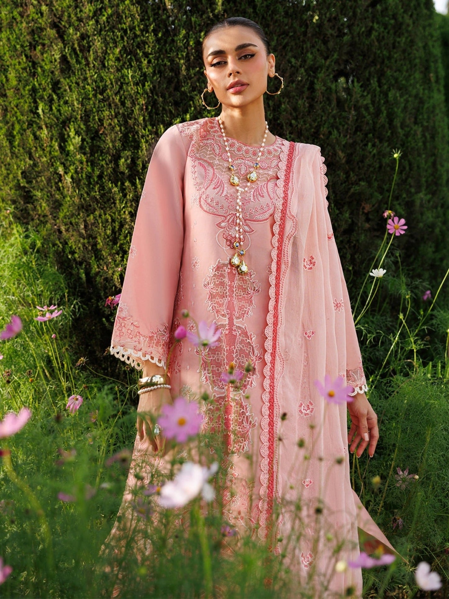 Pink-Mahnur Morbagh Luxury Lawn'26 Embroidered Stitched 3-Piece Suit-M-05