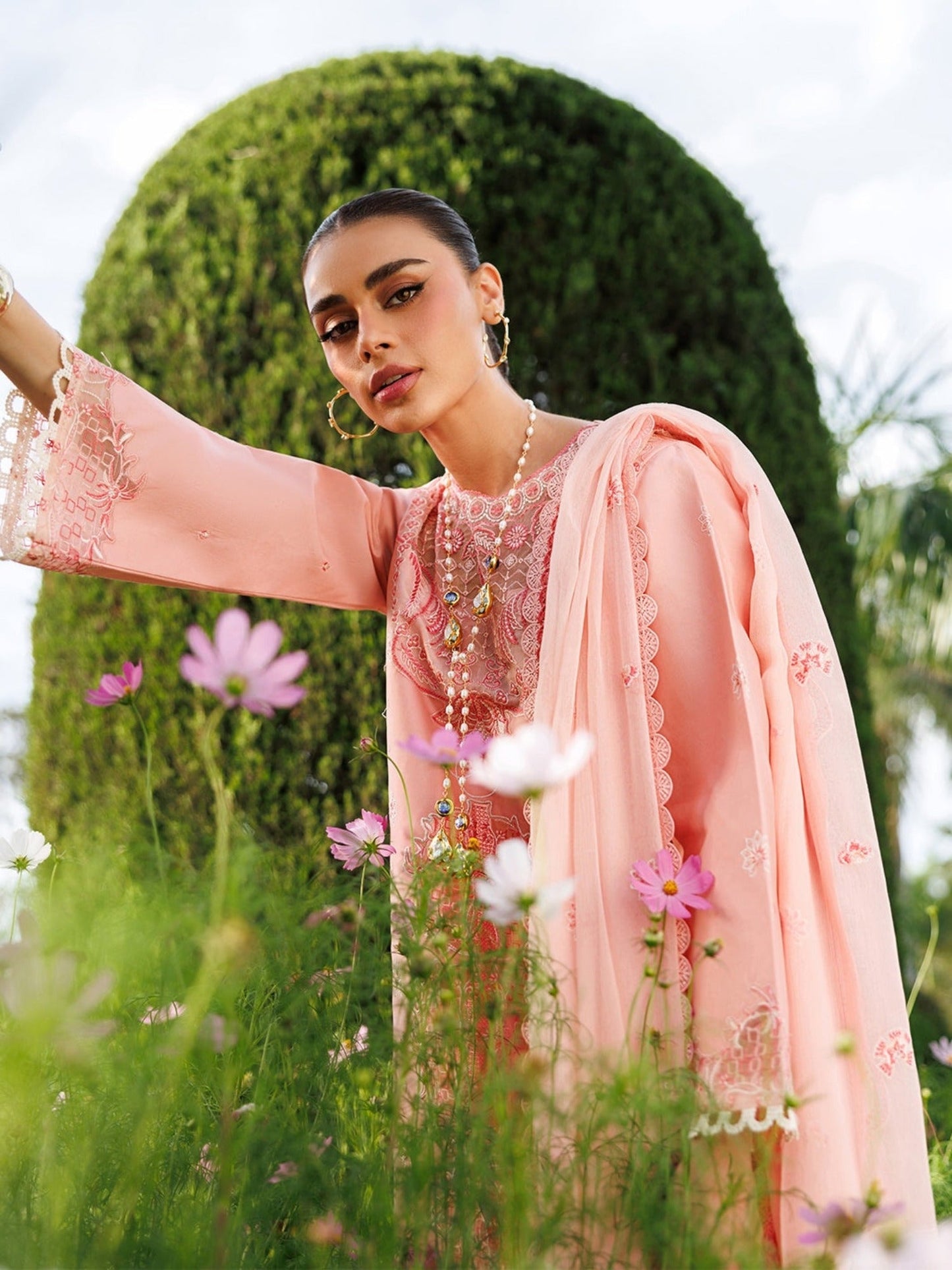 Pink-Mahnur Morbagh Luxury Lawn'26 Embroidered Stitched 3-Piece Suit-M-05