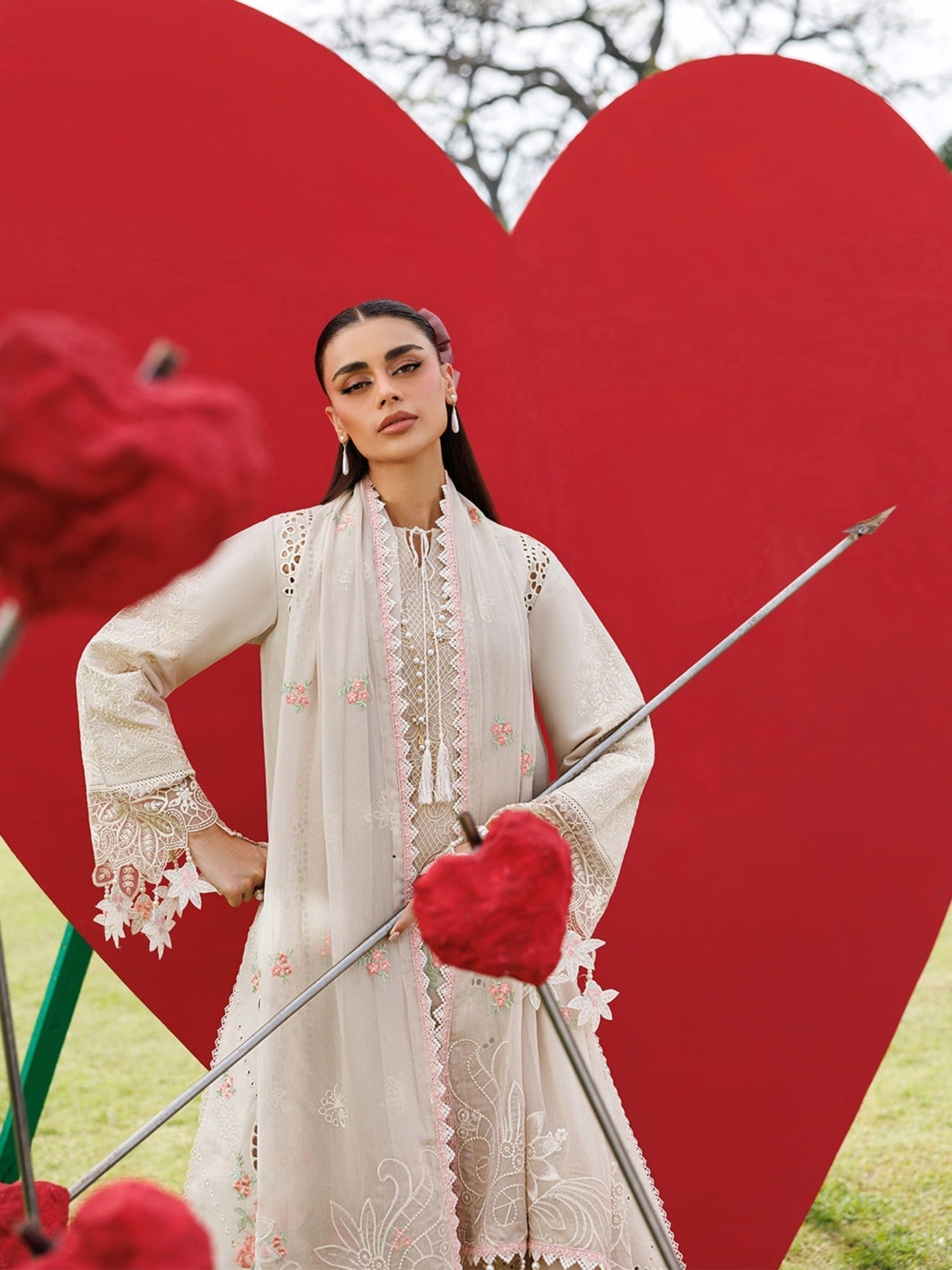 Cream-Mahnur Morbagh Luxury Lawn'26 Embroidered Stitched 3-Piece Suit-M-07