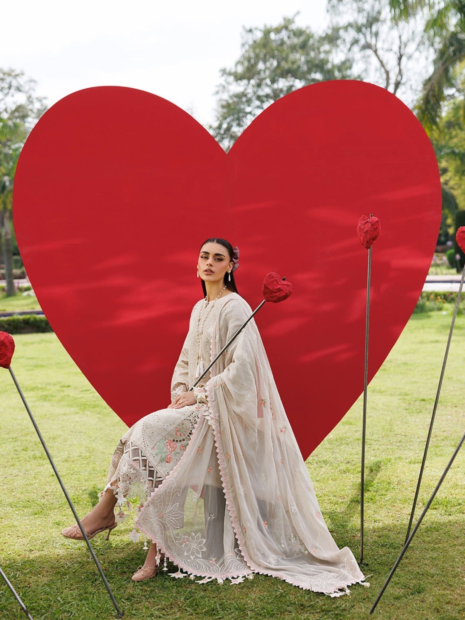 Cream-Mahnur Morbagh Luxury Lawn'26 Embroidered Stitched 3-Piece Suit-M-07