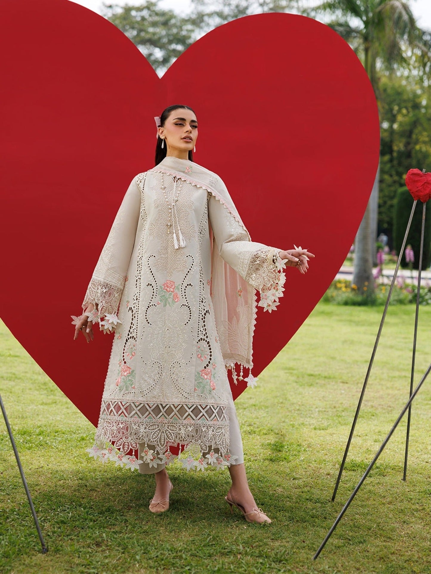 Cream-Mahnur Morbagh Luxury Lawn'26 Embroidered Unstitched 3-Piece Suit-M-07