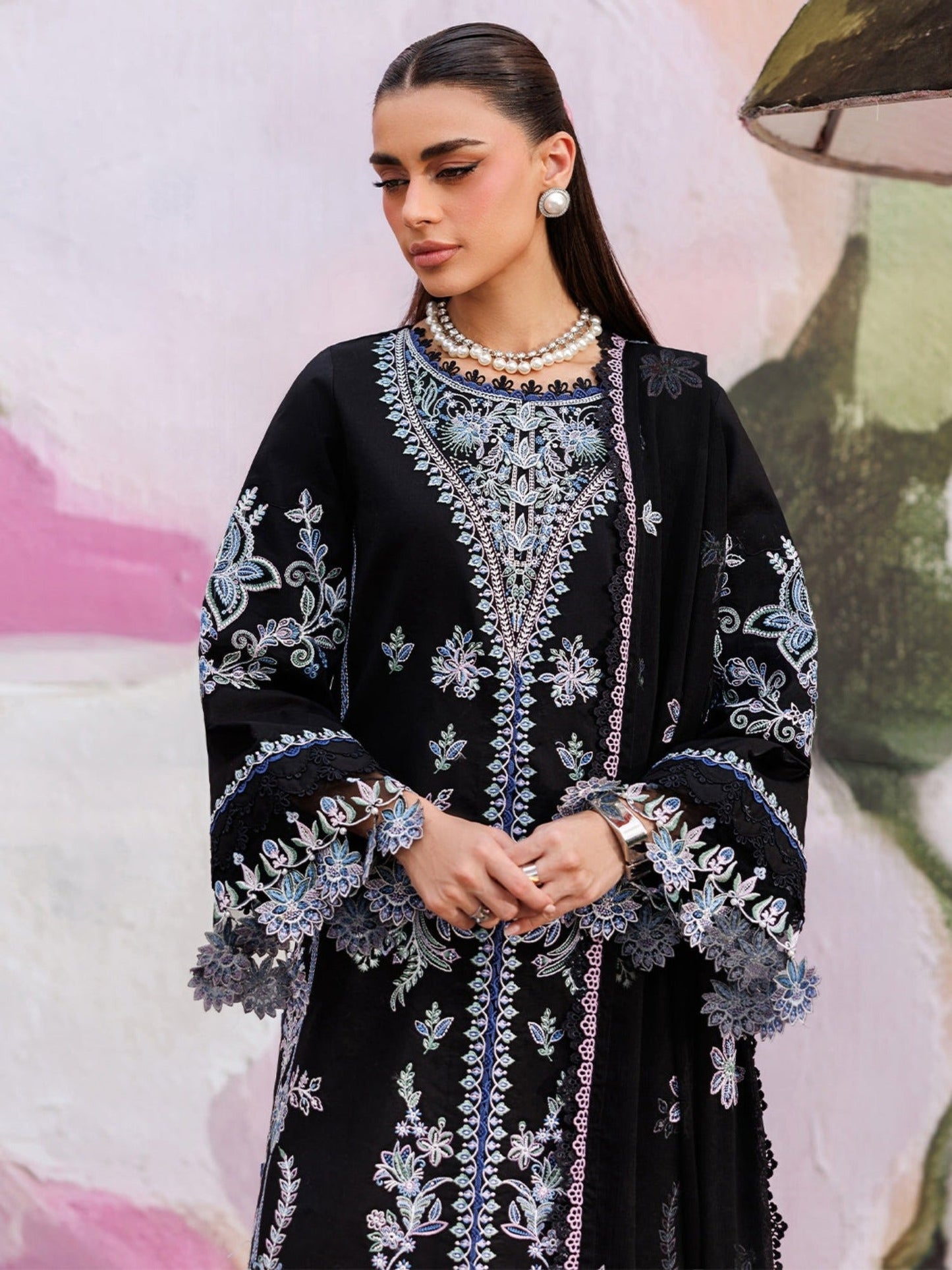 Black-Mahnur Morbagh Luxury Lawn'26 Embroidered Unstitched 3-Piece Suit-M-08