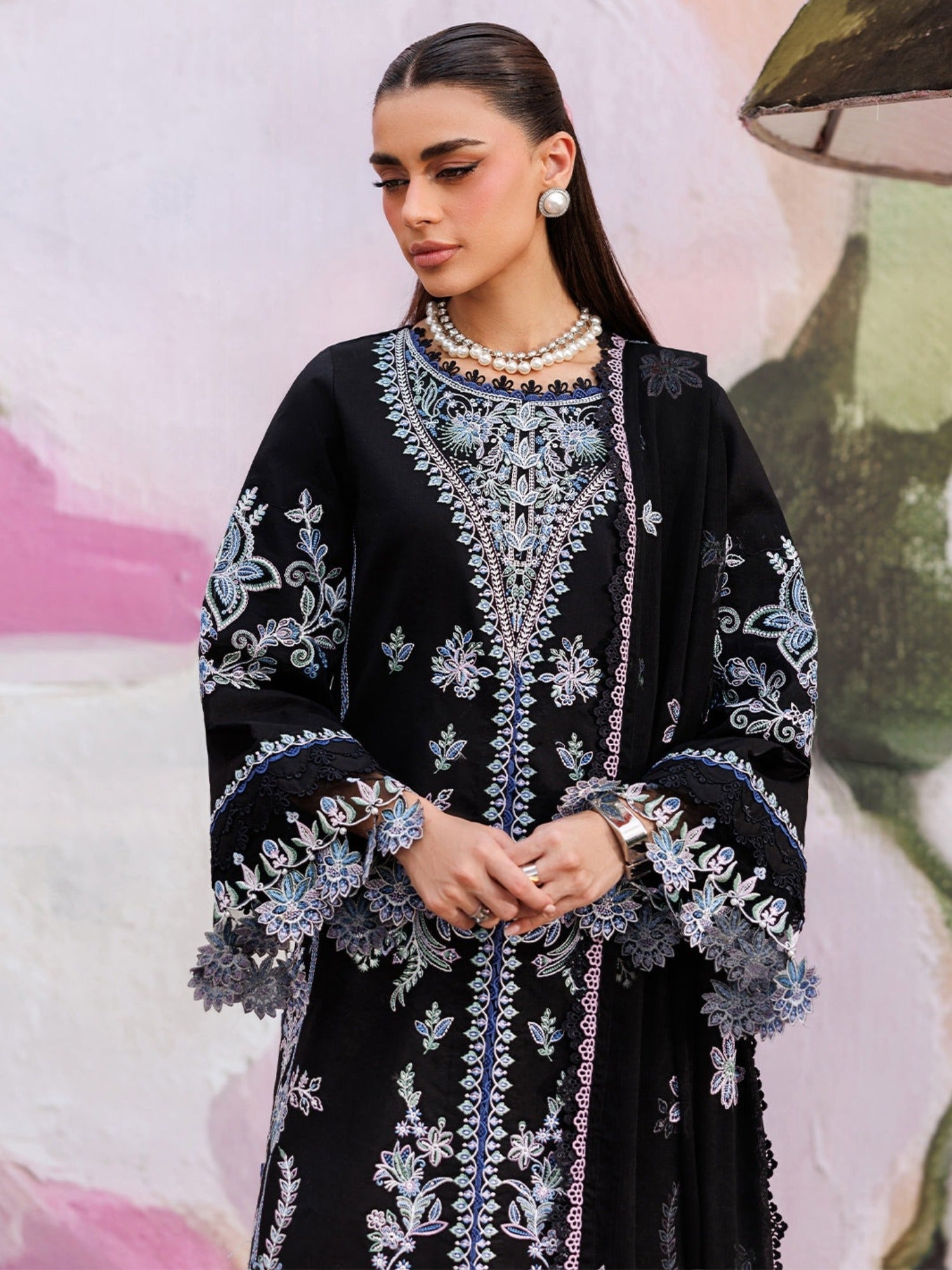 Black-Mahnur Morbagh Luxury Lawn'26 Embroidered Unstitched 3-Piece Suit-M-08
