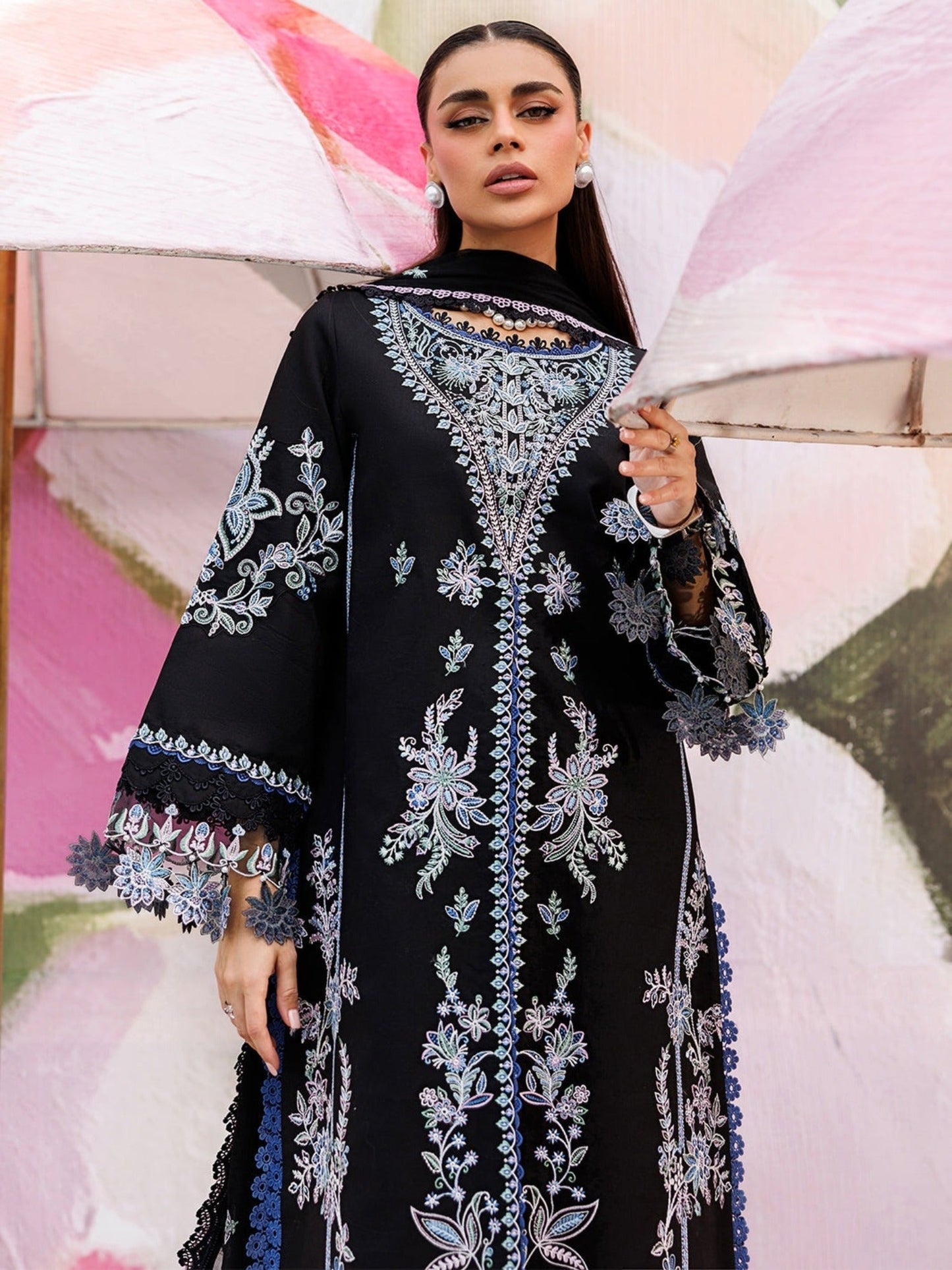 Black-Mahnur Morbagh Luxury Lawn'26 Embroidered Stitched 3-Piece Suit-M-08
