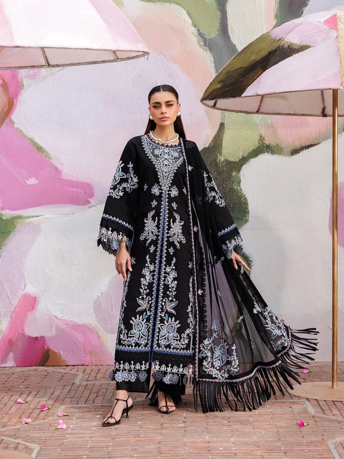 Black-Mahnur Morbagh Luxury Lawn'26 Embroidered Unstitched 3-Piece Suit-M-08